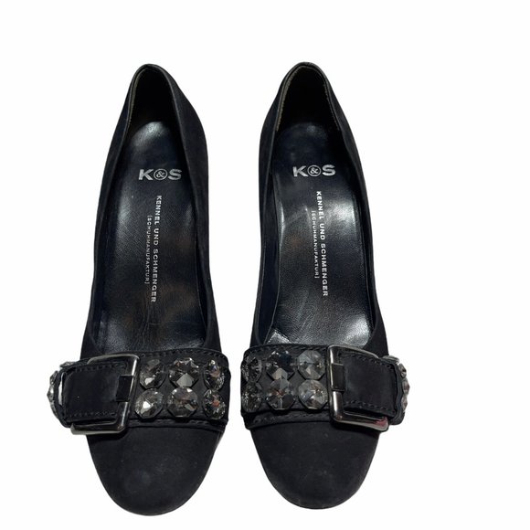 Kennel & Schmenger BLK Suede Crystal Buckle Heel 8 - Picture 1 of 5